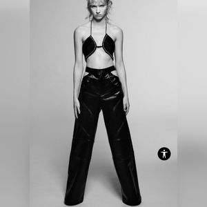 Zara Black Wide Leg Leather Pants